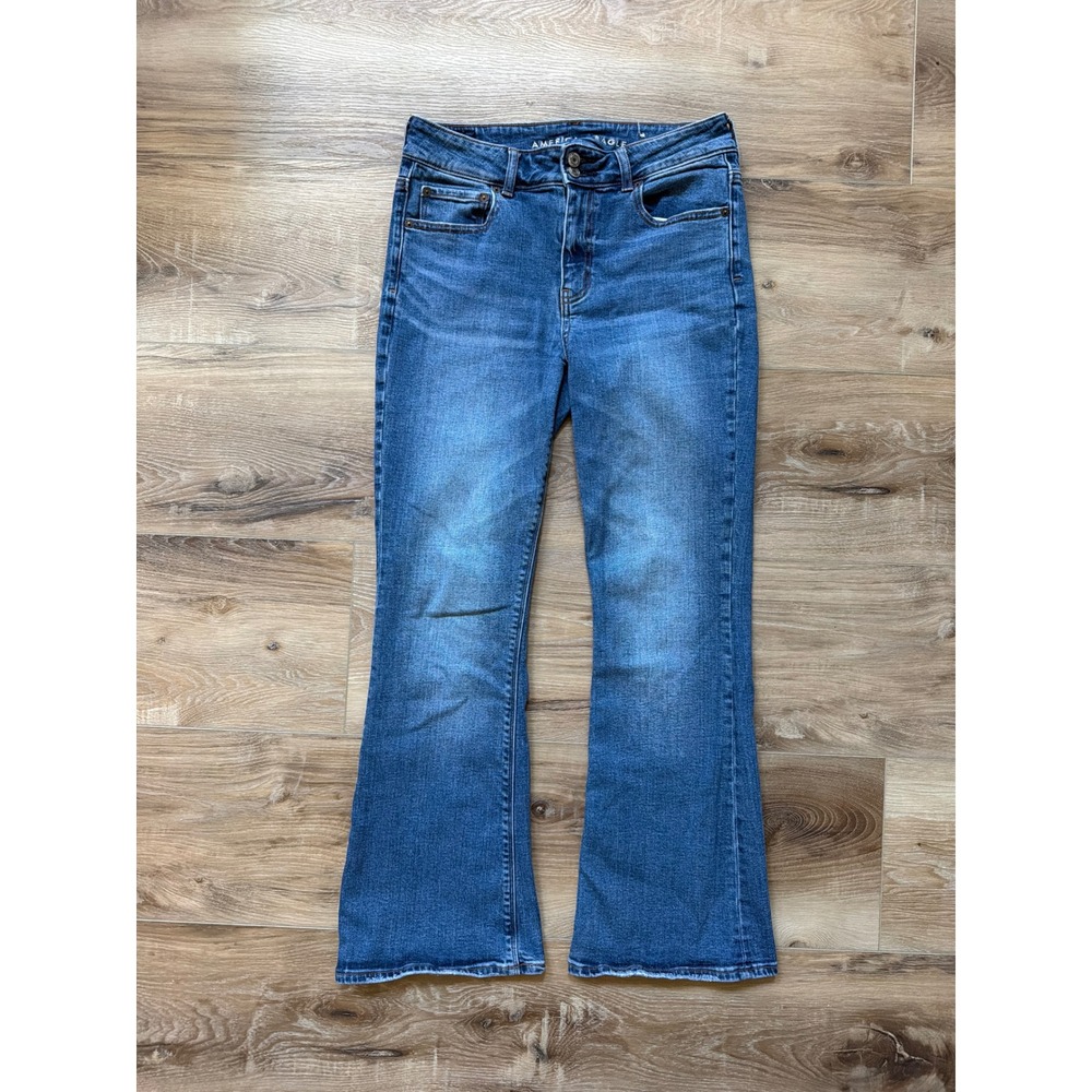 American Eagle Womens Hi Rise Artist Flare Jeans Size 10 Short Medium Wash Boho